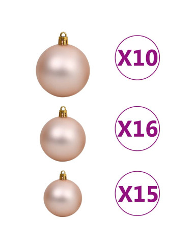 Albero di Natale a Metà Preilluminato con Palline Bianco 210 cm