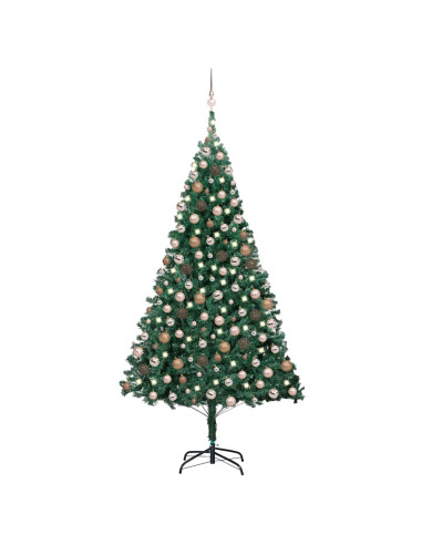 Albero di Natale Preilluminato con Palline Verde 210 cm PVC
