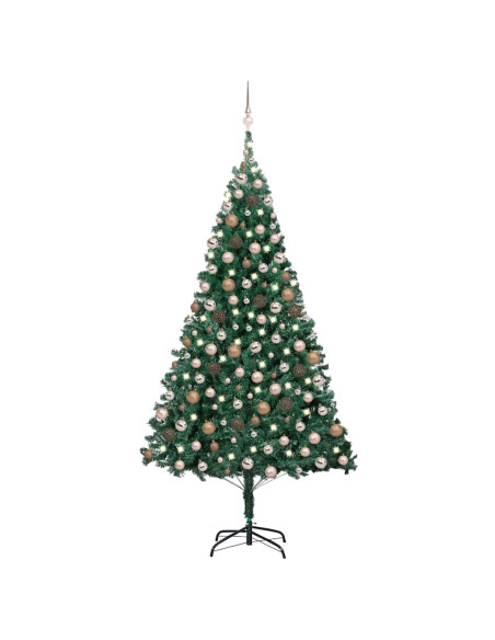 Albero di Natale Preilluminato con Palline Verde 210 cm PVC