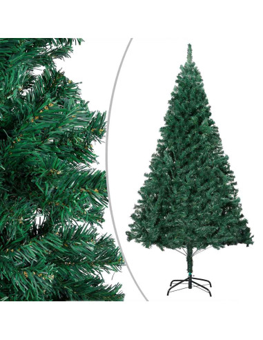 Albero di Natale Preilluminato con Palline Verde 210 cm PVC