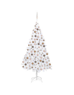 Albero di Natale Preilluminato con Palline Bianco 210 cm PVC