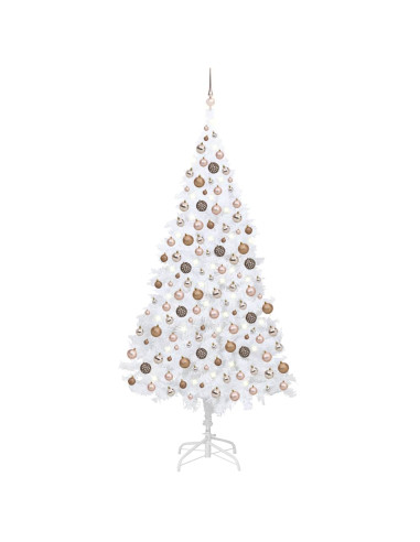 Albero di Natale Preilluminato con Palline Bianco 210 cm PVC