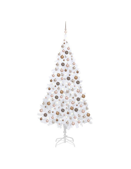 Albero di Natale Preilluminato con Palline Bianco 210 cm PVC