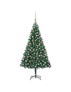 Albero di Natale Preilluminato con Palline Verde 240 cm PVC