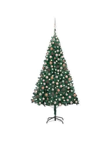 Albero di Natale Preilluminato con Palline Verde 240 cm PVC