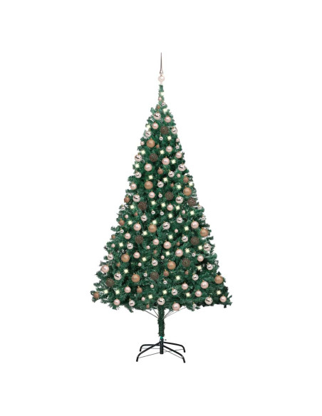 Albero di Natale Preilluminato con Palline Verde 240 cm PVC