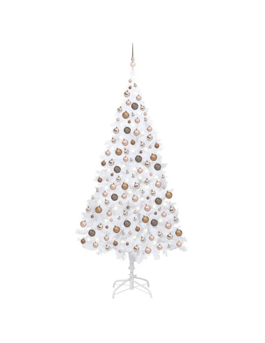 Albero di Natale Preilluminato con Palline Bianco 240 cm PVC