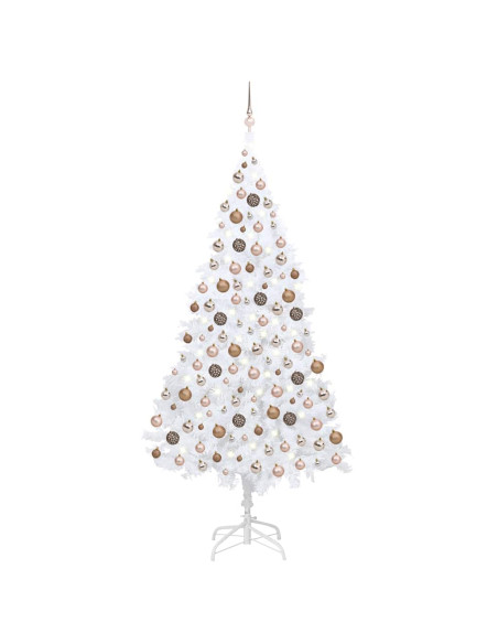 Albero di Natale Preilluminato con Palline Bianco 240 cm PVC