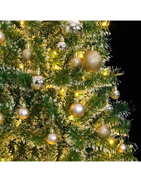 Albero di Natale Artificiale con 300 LED Palline e Neve 210 cm