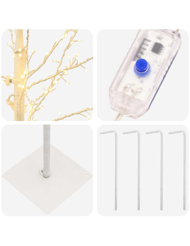 Albero di Natale a betulla Bianco 20 x 20 x 180 cm Acciaio