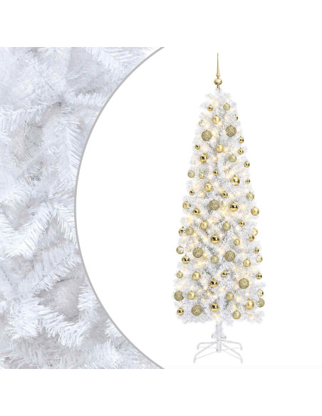 Albero di Natale Artificiale Slim con Palline 240 cm 300 LED