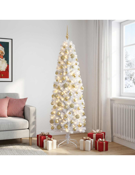 Albero di Natale Artificiale Slim con Palline 240 cm 300 LED