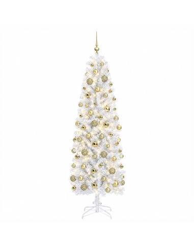 Albero di Natale Artificiale Slim con Palline 240 cm 300 LED