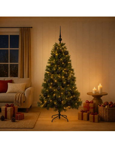 Albero di Natale artificiale con palline 120 cm 150 LED