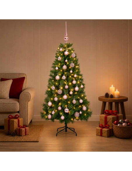 Albero di Natale artificiale con palline 120 cm 150 LED