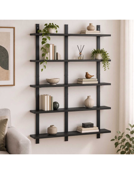Scaffale da parete Rovere Nero 79.5 x 13.5 x 102 cm