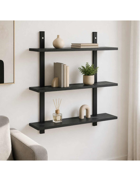 Scaffale da parete Rovere Nero 60.5 x 13.5 x 58.5 cm