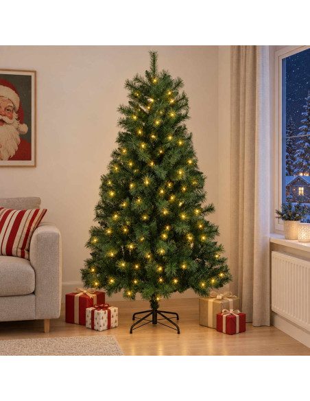 Albero di Natale Artificiale con Rami Pieghevoli 150 cm 150 LED