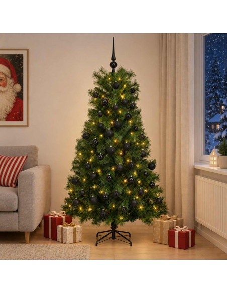 Albero di Natale artificiale con rami snodati e palline 210 cm