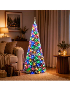 Albero di Natale LED pop-up 150 cm 100 LED PVC Verde e bianco