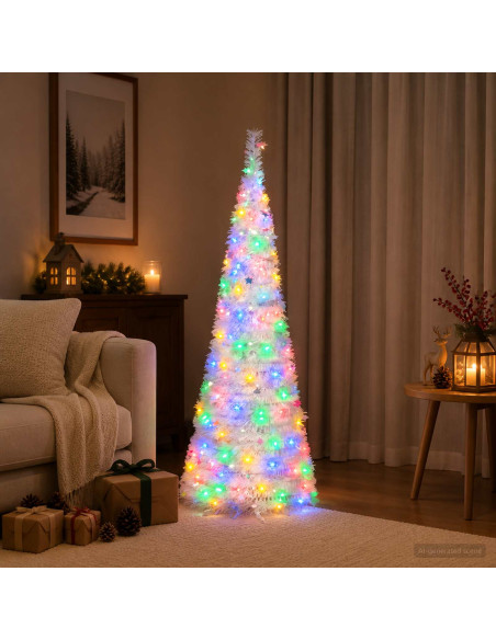 Albero di Natale LED pop-up 150 cm 100 LED PVC e PET Bianco