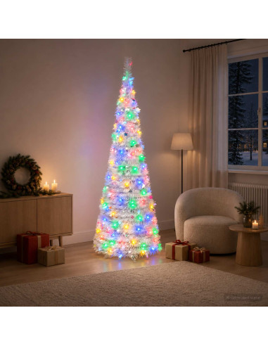 Albero di Natale LED pop-up 210 cm 200 LED PVC e PET Bianco