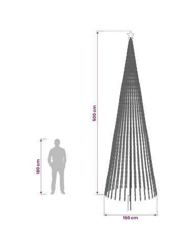 Albero di Natale LED 500 cm 1524 LED Bianco caldo Acciaio Nero