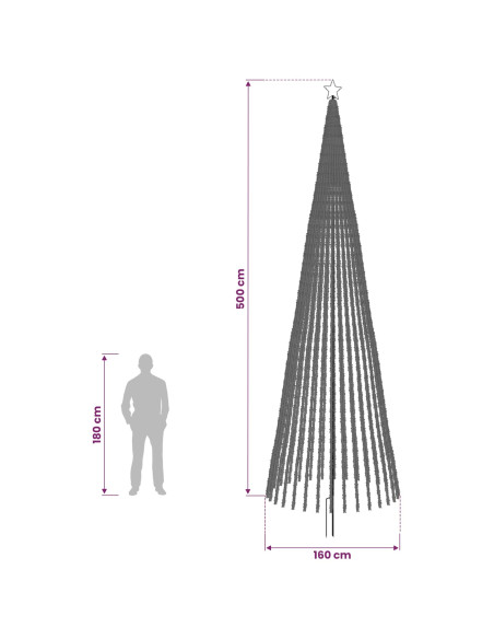 Albero di Natale LED 500 cm 1524 LED Bianco freddo Acciaio Nero