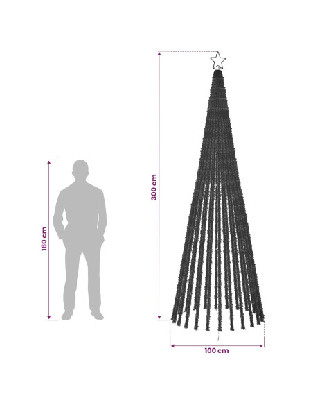 Albero di Natale LED 300 cm 668 LED Blu Acciaio Nero