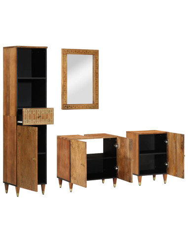 Set Mobili da Bagno 4 pz in Legno Massello di Mango