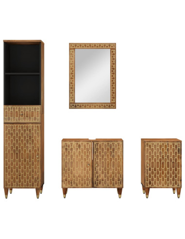 Set Mobili da Bagno 4 pz in Legno Massello di Mango