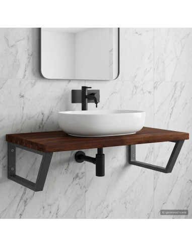 Mensola Quadrata da Parete per Lavabo Marrone scuro e Nero
