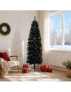 Albero di Natale Artificiale Sottile 180 cm PVC e Acciaio Nero