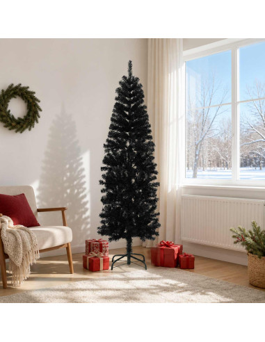 Albero di Natale Artificiale Sottile 180 cm PVC e Acciaio Nero