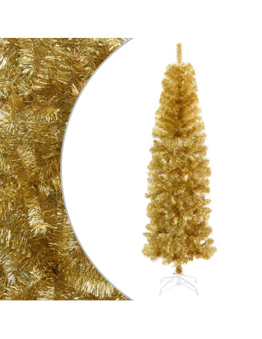 Albero di Natale Artificiale Sottile 180 cm PVC e Acciaio Oro