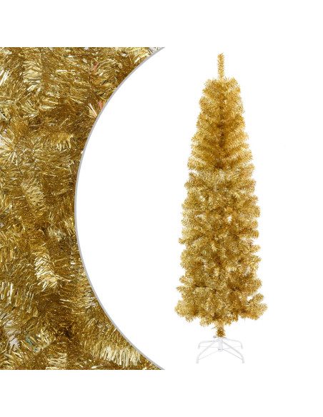 Albero di Natale Artificiale Sottile 180 cm PVC e Acciaio Oro