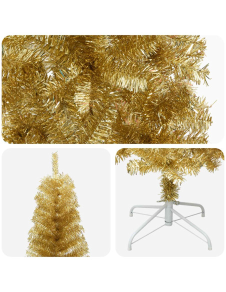 Albero di Natale Artificiale Sottile 180 cm PVC e Acciaio Oro