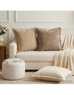Federa 2 pz HOUTEN Crema 45 x 45 cm Tessuto Chenille