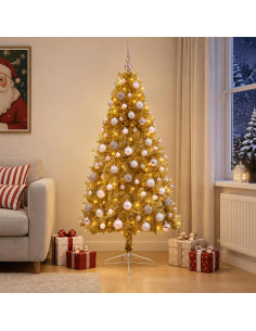Albero di Natale artificiale con palline 210 cm 300 LED