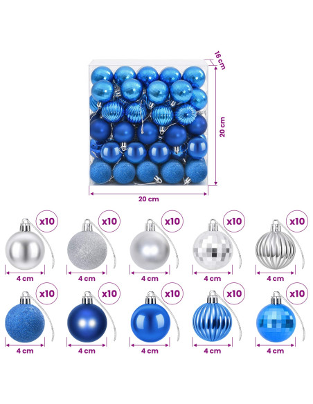 Set di Palline di Natale 100 pz Blu e argento 4 cm Polistirolo