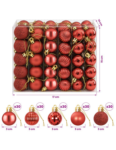 Set di Palline di Natale 150 pz Rosso 3 cm Polistirolo