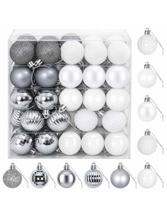 Set di Palline di Natale 100 pz Bianco e Grigio 4 cm