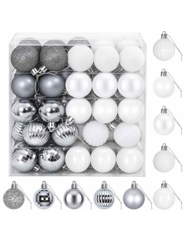 Set di Palline di Natale 100 pz Bianco e Grigio 4 cm