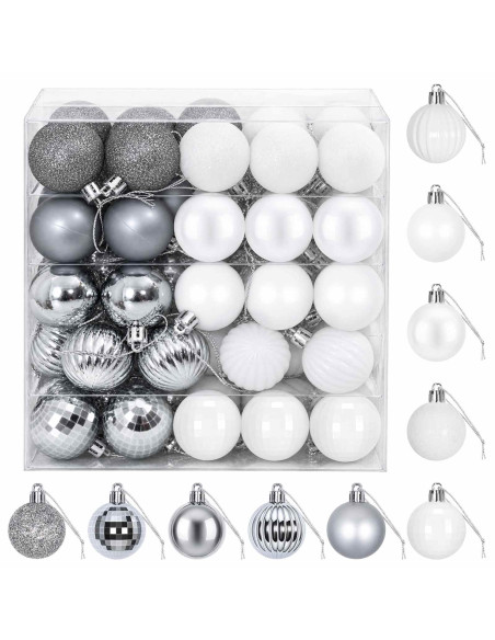 Set di Palline di Natale 100 pz Bianco e Grigio 4 cm