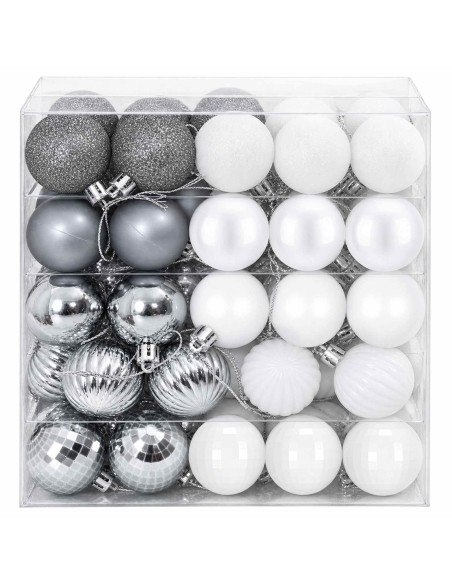 Set di Palline di Natale 100 pz Bianco e Grigio 4 cm