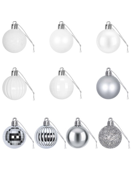 Set di Palline di Natale 100 pz Bianco e Grigio 4 cm