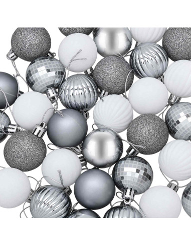 Set di Palline di Natale 100 pz Bianco e Grigio 4 cm