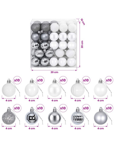 Set di Palline di Natale 100 pz Bianco e Grigio 4 cm