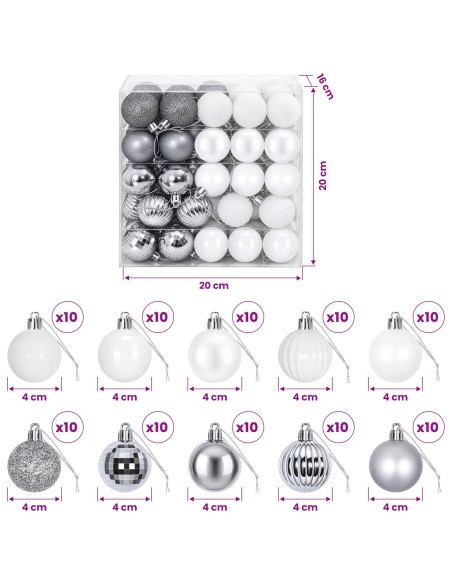 Set di Palline di Natale 100 pz Bianco e Grigio 4 cm