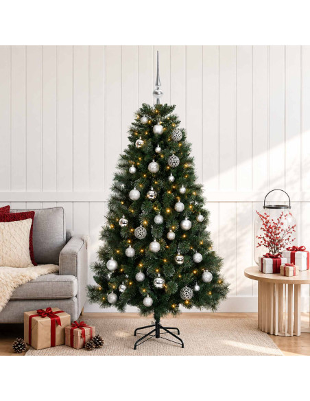Albero di Natale artificiale con palline 150 cm 150 LED